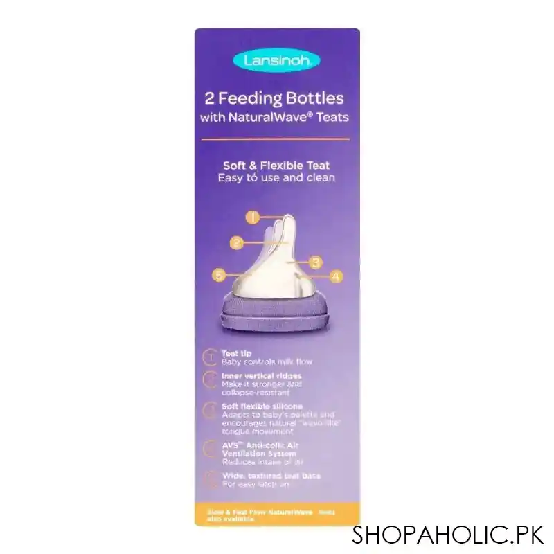 lansinoh feeding bottle with natural wave medium flow teat, 2 x 240ml, bt75850ct0620 image4