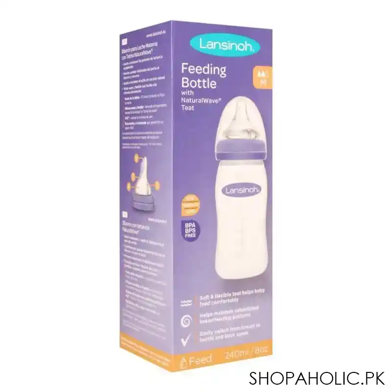 lansinoh feeding bottle with natural wave medium flow teat, 240ml, bt75840ct0620 image2