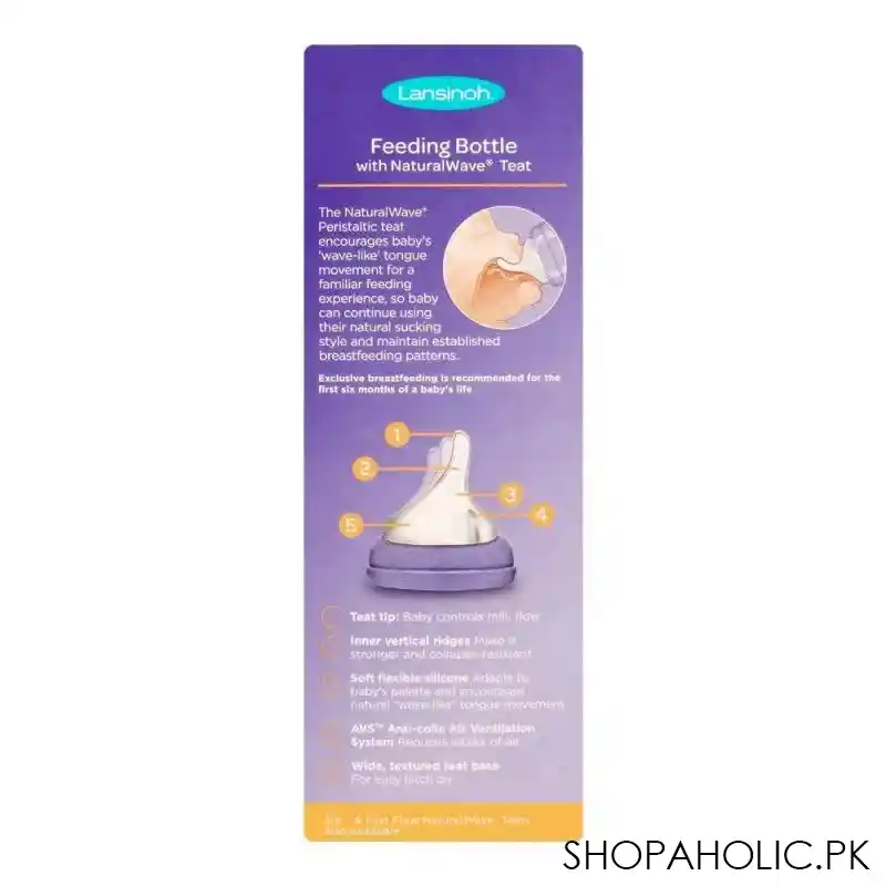 lansinoh feeding bottle with natural wave medium flow teat, 240ml, bt75840ct0620 image3