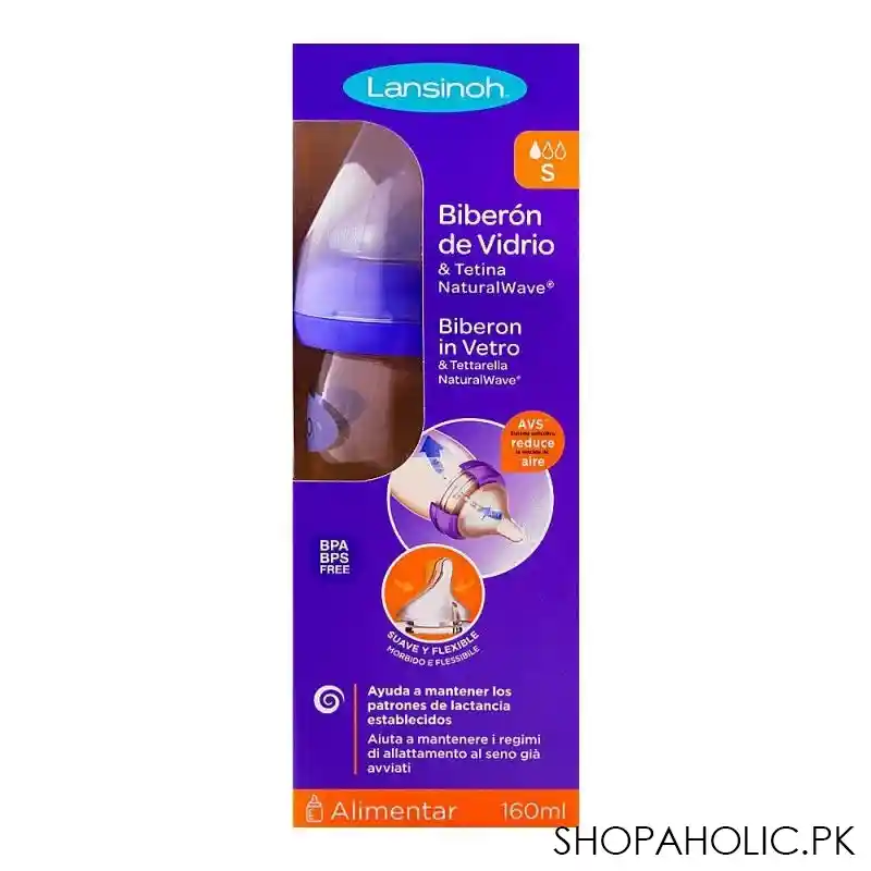lansinoh glass feeding bottle with natural wave teat, bt77240oct0321, 160ml image4