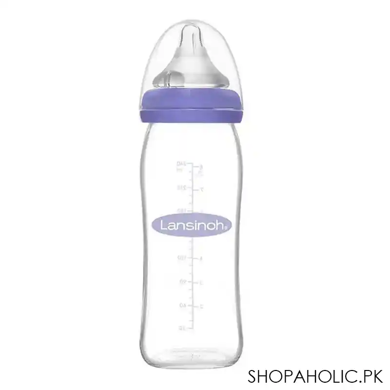lansinoh momma glass feeding bottle with natural wave medium flow teat, 240ml, bt77150ct1016 main image