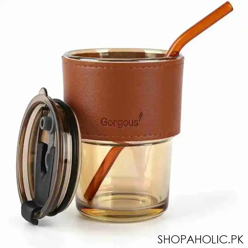 leather cover coffee cup with straw and lid 400ml image3