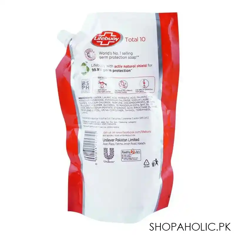 lifebuoy total 10 hand wash pouch refill, 450ml image2