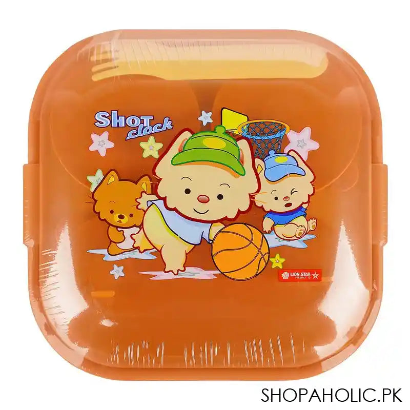 Lion Star Fiesta Plastic Lunch Box With Cutlery, 7.5in (H) x 6.9in (W) x 1.6in (D), Brown, BC-17 - Main Image