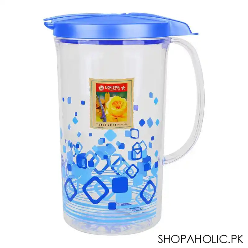 Lion Star Fiorita Plastic Water Jug With Lid & Handle, 2 Liter, Blue, K-20 - Main Image