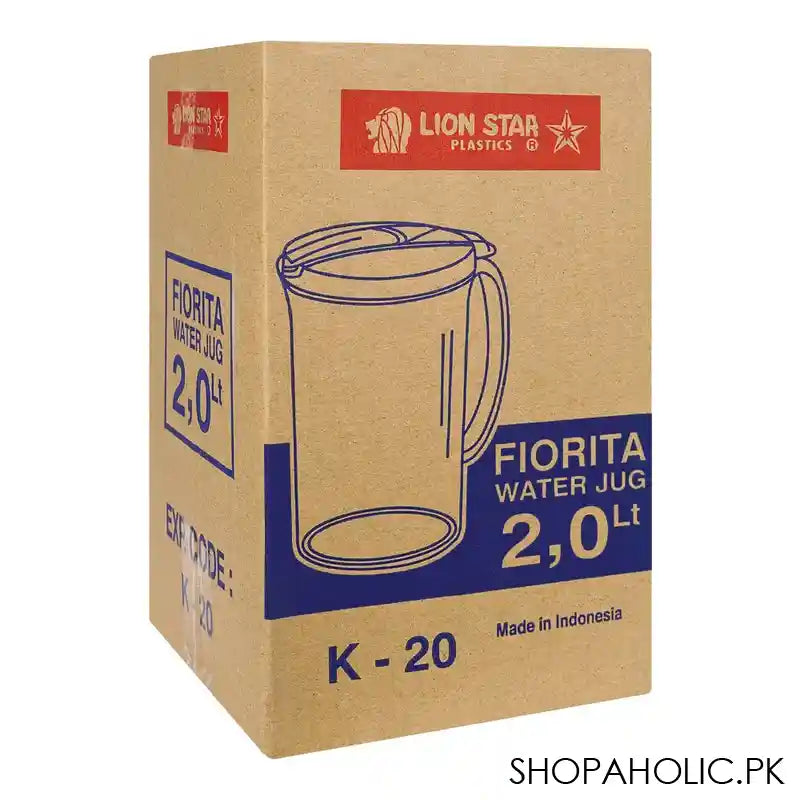 Lion Star Fiorita Plastic Water Jug With Lid & Handle, 2 Liter, Blue, K-20 - Image 3