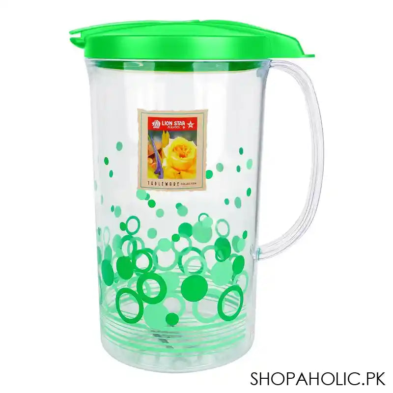 Lion Star Fiorita Plastic Water Jug With Lid & Handle, 2 Liter, Green, K-20 - Main Image
