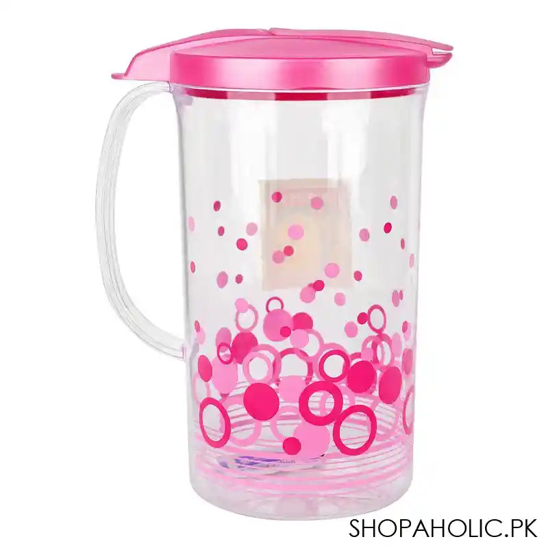 Lion Star Fiorita Plastic Water Jug With Lid & Handle, 2 Liter, Pink, K-20 - Image 2