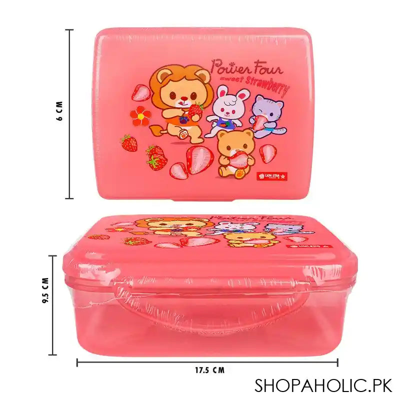 Lion Star Plastic Snap Lunch Box, 6.3in (H) x 4.7in (W) x 2.4in (D), Pink, SB-32 - Image 4