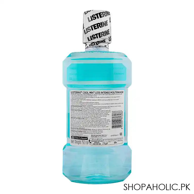 Listerine Cool Mint Less Intense Mouth Wash, 750ml - Image 3