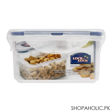 lock & lock air tight rectangular short food container, 470ml, llhpl807 image2