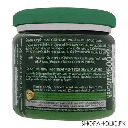 lolane natura hair treatment, jojoba oil & silk protein, for dary & damaged, 500g image2