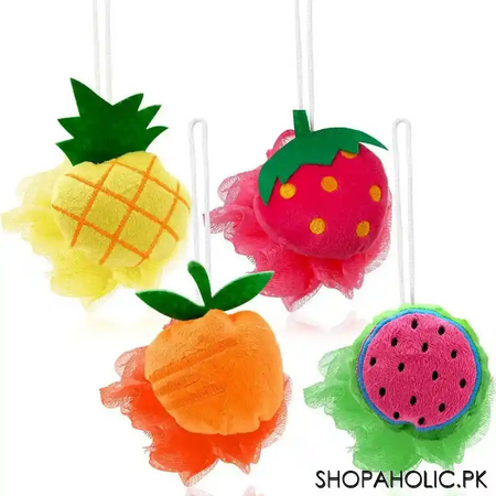 loofah bath sponge with fruit design handle (heavy quality) image2