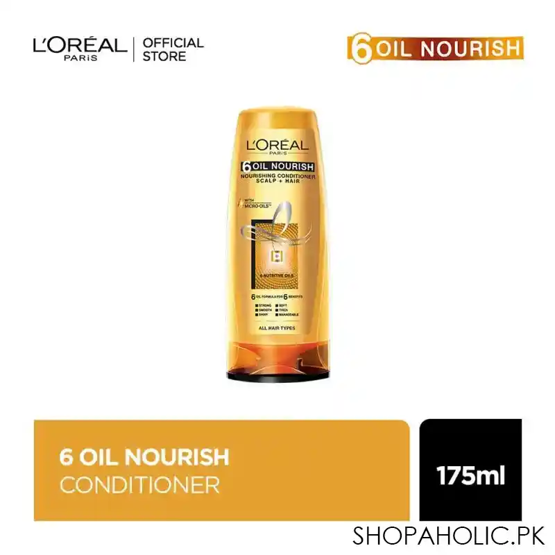 l'oreal paris 6 oil nourish scalp + hair nourishing conditioner, for all hair types, 175ml main image