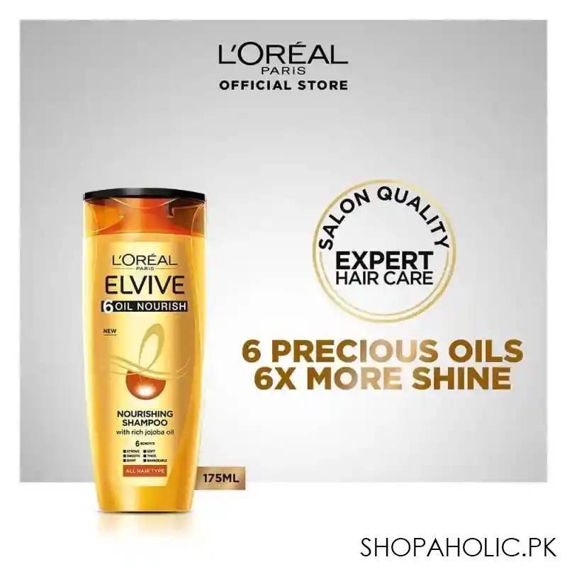 l'oreal paris 6 oil nourish scalp + hair nourishing shampoo, for all hair types, 175ml main image