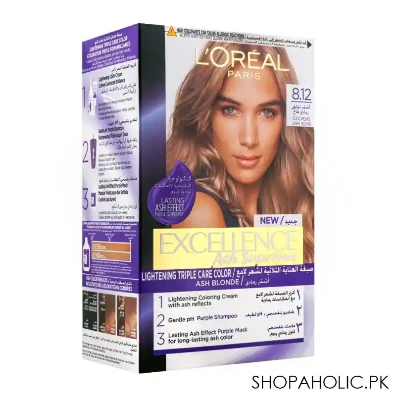 l'oreal paris excellence ash supreme triple care hair color, 8.12 cool pearl light blonde main image