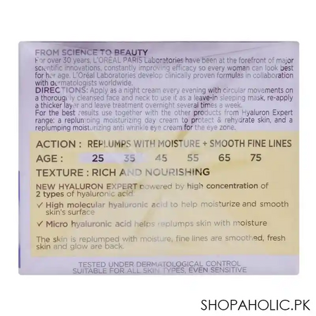 l'oreal paris hyaluron expert replumping moisturizing care night cream mask, 50ml image4