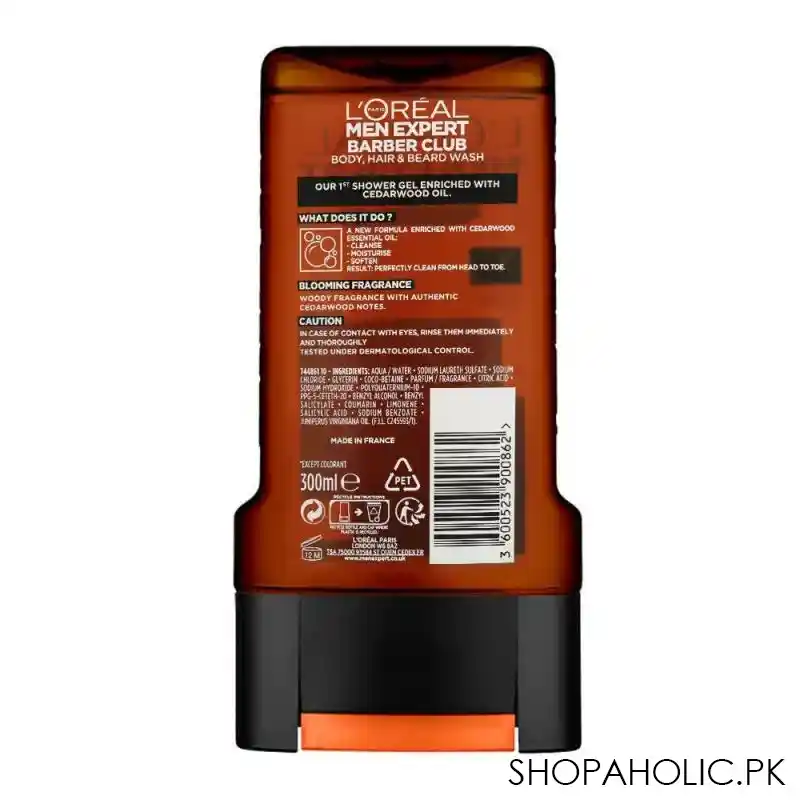 l'oreal paris men expert barber club body, hair & beard wash, cedarwood essential oil, 300ml image2