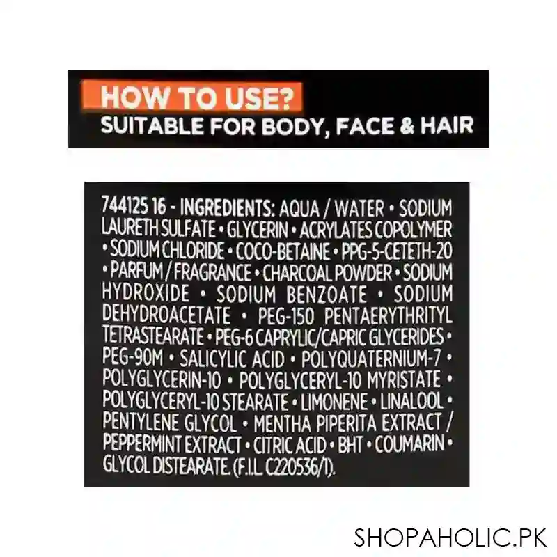 l'oreal paris men expert total clean 5 in 1 body + face + hair shower gel, total action carbon, 300ml image3