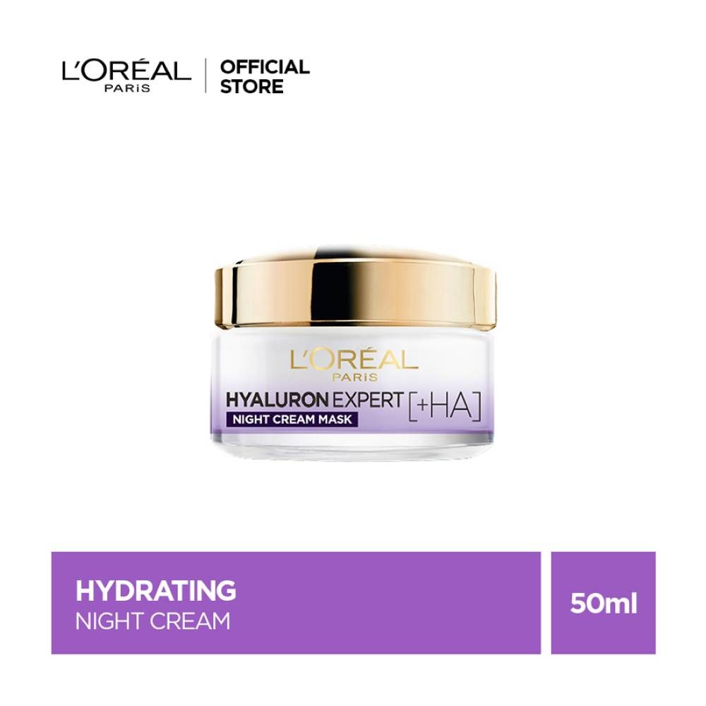 L'Oreal Paris Hyaluron Expert Replumping Moisturizing Care Night Cream Mask With Hyaluronic Acid, 50ML - Hydrating, Glass Skin - Main Image
