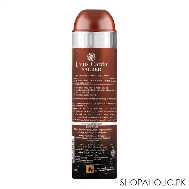 louis cardin sacred deodorant spray, for men, 200ml image2