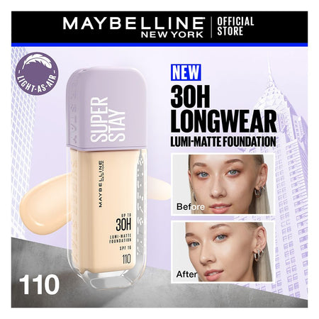 Maybelline New York Superstay Lumi Matte Liquid Foundation With SPF-16, 30H Weightless Longwear, 30ml, 110 - Main Image
