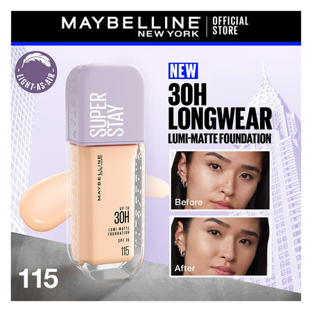 Maybelline New York Superstay Lumi Matte Liquid Foundation With SPF-16, 30H Weightless Longwear, 30ml, 115 - Main Image