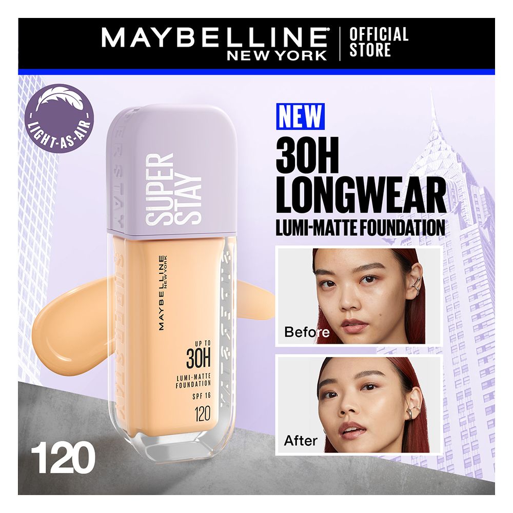 Maybelline New York Superstay Lumi Matte Liquid Foundation With SPF-16, 30H Weightless Longwear, 30ml, 120 - Main Image