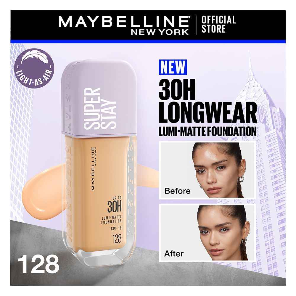 Maybelline New York Superstay Lumi Matte Liquid Foundation With SPF-16, 30H Weightless Longwear, 30ml, 128 - Main Image