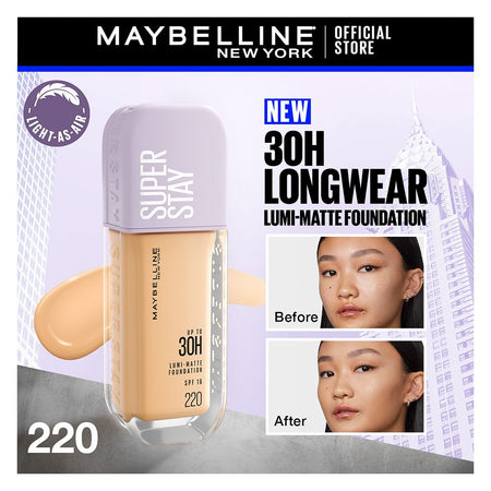 Maybelline New York Superstay Lumi Matte Liquid Foundation With SPF-16, 30H Weightless Longwear, 30ml, 220 - Main Image