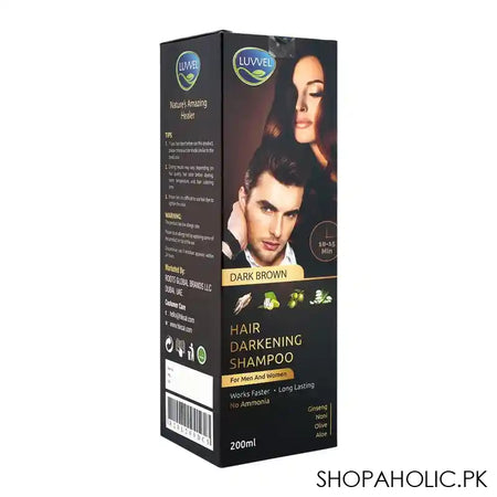 Luvvel Hair Darkening Shampoo, Dark Brown, For Men & Women, 200ml - Image 2