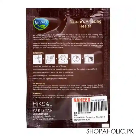 luvvel hair darkening shampoo, dark brown, for men & women, 30ml image2