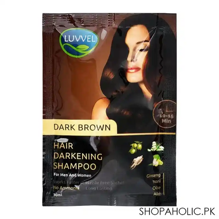 luvvel hair darkening shampoo, dark brown, for men & women, 30ml main image