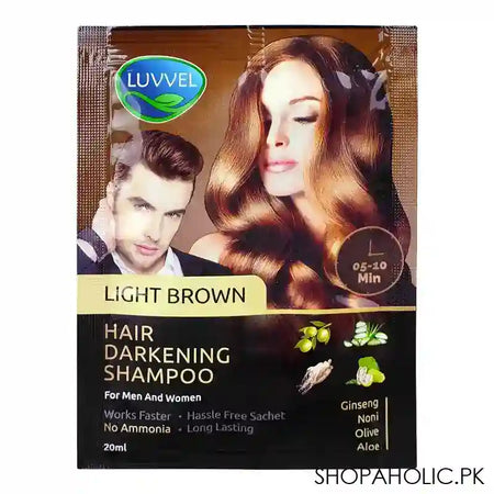 Luvvel Hair Darkening Shampoo, Light Brown, 30ml - Main Image