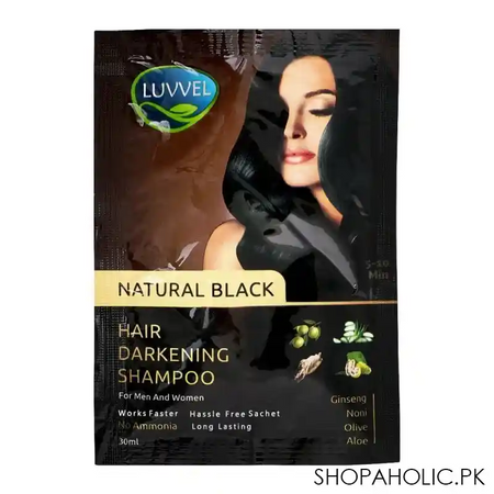 luvvel hair darkening shampoo, natural black, for men & women, 30ml main image