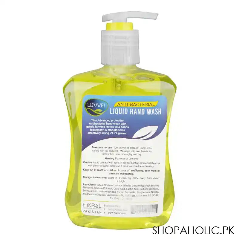 Luvvel Lemon Anti-Bacterial Liquid Hand Wash, 500ml - Image 3