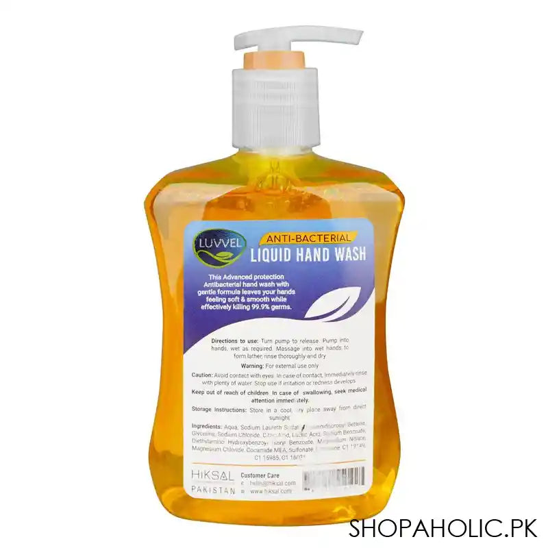 Luvvel Peach Anti-Bacterial Liquid Hand Wash, 500ml - Image 2