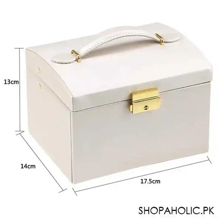 luxurious 3 layers leather jewelry organizer with mirror and lock image10