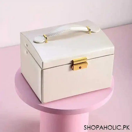 luxurious 3 layers leather jewelry organizer with mirror and lock image8