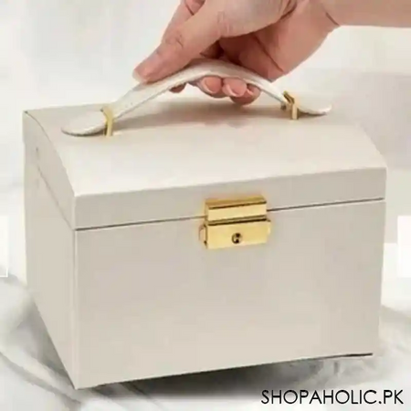 luxurious 3 layers leather jewelry organizer with mirror and lock image9