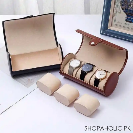luxury 3 slots leather watch box organizer image2