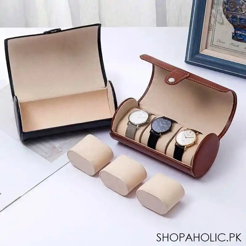 luxury 3 slots leather watch box organizer image2