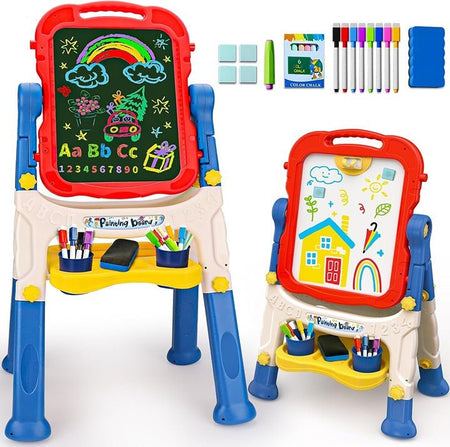 Magnetic Double-Sided Drawing Board Kids Art Easel Standing Children Graffiti Writing Tablet Red