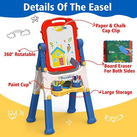 Magnetic Double-Sided Drawing Board Kids Art Easel Standing Children Graffiti Writing Tablet Red