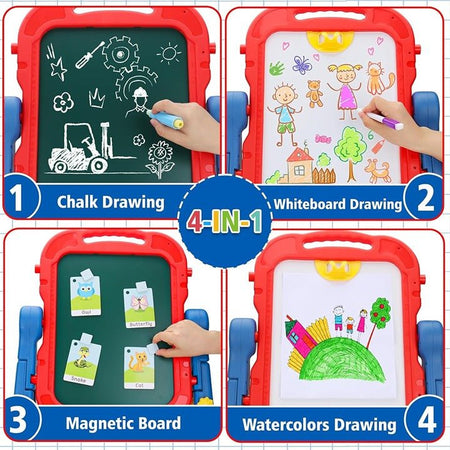 Magnetic Double-Sided Drawing Board Kids Art Easel Standing Children Graffiti Writing Tablet Red