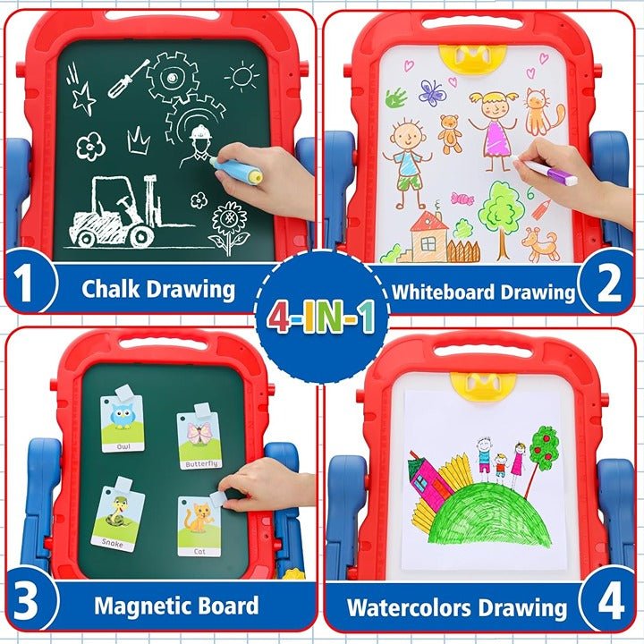 Magnetic Double-Sided Drawing Board Kids Art Easel Standing Children Graffiti Writing Tablet Red