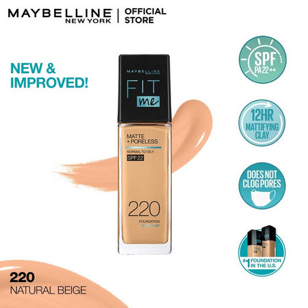 Maybelline New York Fit Me Poreless + Matte Foundation, 220 Natural Beige, 30ml - Image 2