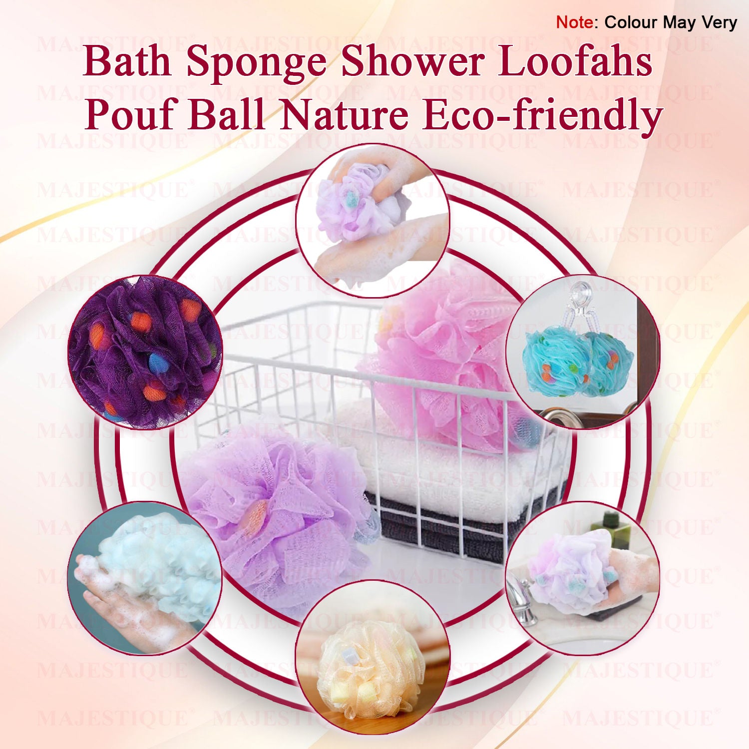 1Pc Majestique Shower Puff Bath Sponge Loofah, Soft Body Scrubber Bath Scrunchie image 3