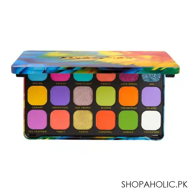 makeup revolution forever flawless eyeshadow palette, birds of paradise, 18 shades main image
