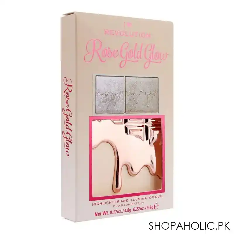 makeup revolution i heart duo highlight and illuminator rose gold glow, bronzer& highlighter image3